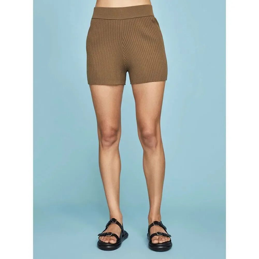 Carbon38 High Rise Camel Brown Ribbed Lounge Short Sz Medium NWT